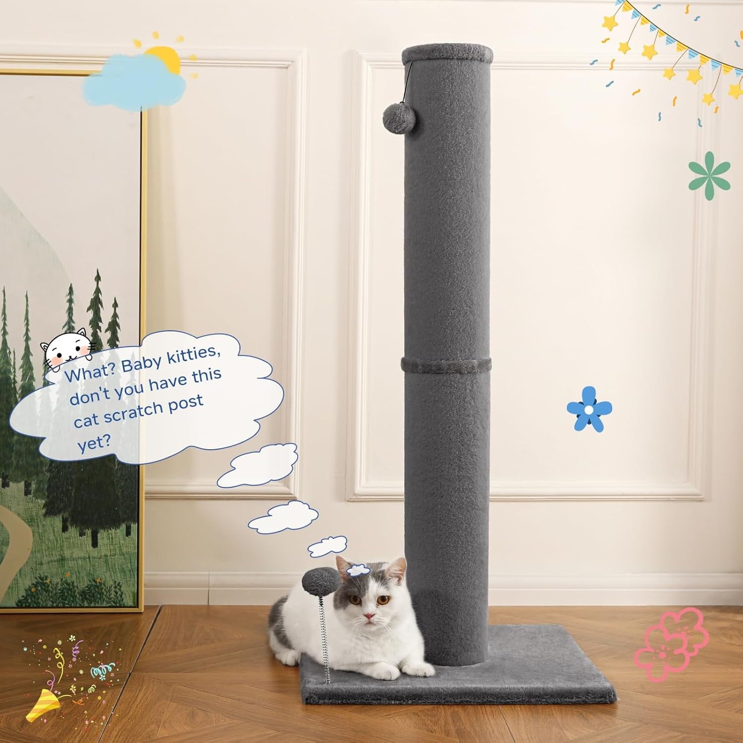 Cat Craft Bobcat 41" Cat Scratching Post with Hanging Toys | PetlyHome