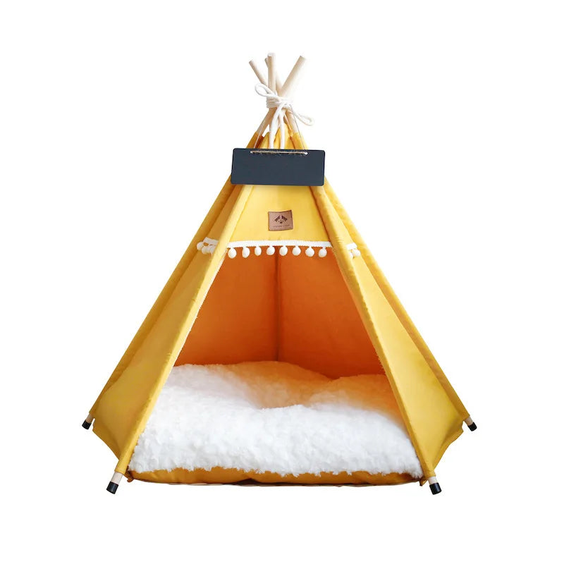 Dog Teepee Pet Tent Portable Dog House Cat Bed with Thick Warm Deep Sleeping Indoor Canvas Soft Puppy Teepee
