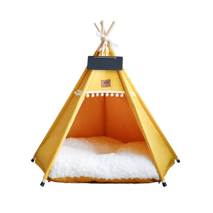 Dog Teepee Pet Tent Portable Dog House Cat Bed with Thick Warm Deep Sleeping Indoor Canvas Soft Puppy Teepee