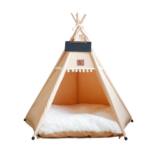 Dog Teepee Pet Tent Portable Dog House Cat Bed with Thick Warm Deep Sleeping Indoor Canvas Soft Puppy Teepee