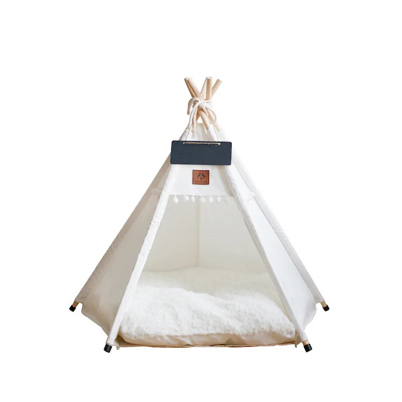 Dog Teepee Pet Tent Portable Dog House Cat Bed with Thick Warm Deep Sleeping Indoor Canvas Soft Puppy Teepee