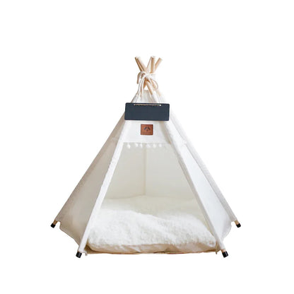 Dog Teepee Pet Tent Portable Dog House Cat Bed with Thick Warm Deep Sleeping Indoor Canvas Soft Puppy Teepee
