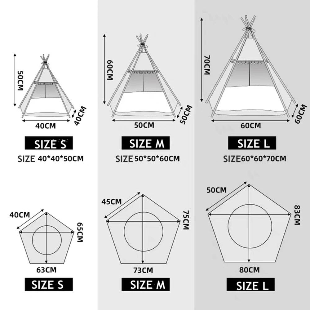 Dog Teepee Pet Tent Portable Dog House Cat Bed with Thick Warm Deep Sleeping Indoor Canvas Soft Puppy Teepee