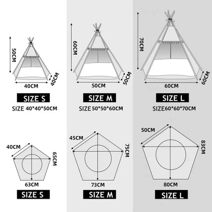 Dog Teepee Pet Tent Portable Dog House Cat Bed with Thick Warm Deep Sleeping Indoor Canvas Soft Puppy Teepee