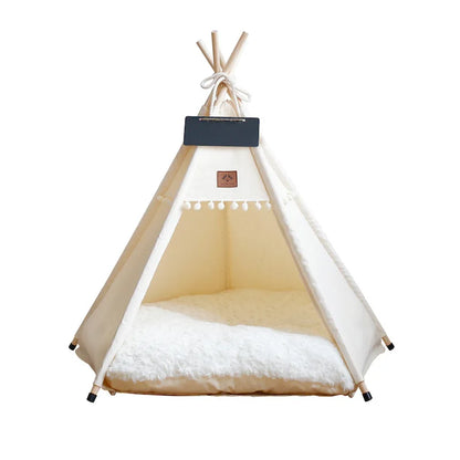 Dog Teepee Pet Tent Portable Dog House Cat Bed with Thick Warm Deep Sleeping Indoor Canvas Soft Puppy Teepee