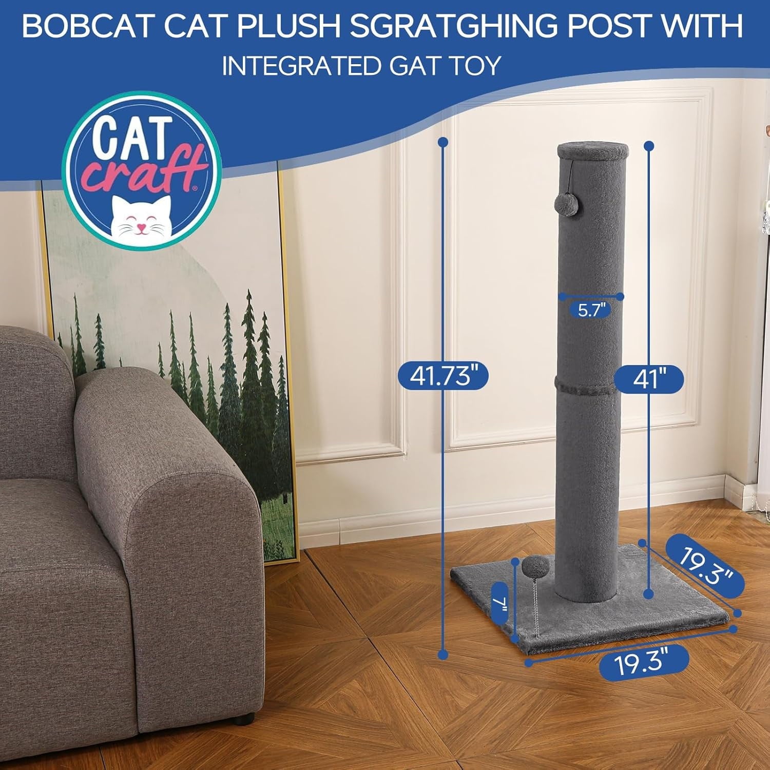 Cat Craft Bobcat 41" Cat Scratching Post with Hanging Toys | PetlyHome