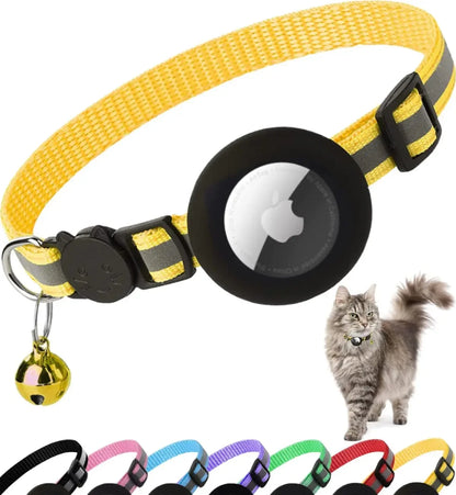 1Pcs Pet Airtag Cat Collar Breakaway, Reflective Kitten Collar with Apple Air Tag Holder and Bell for Girl Boy Cats, 0.4 Inches